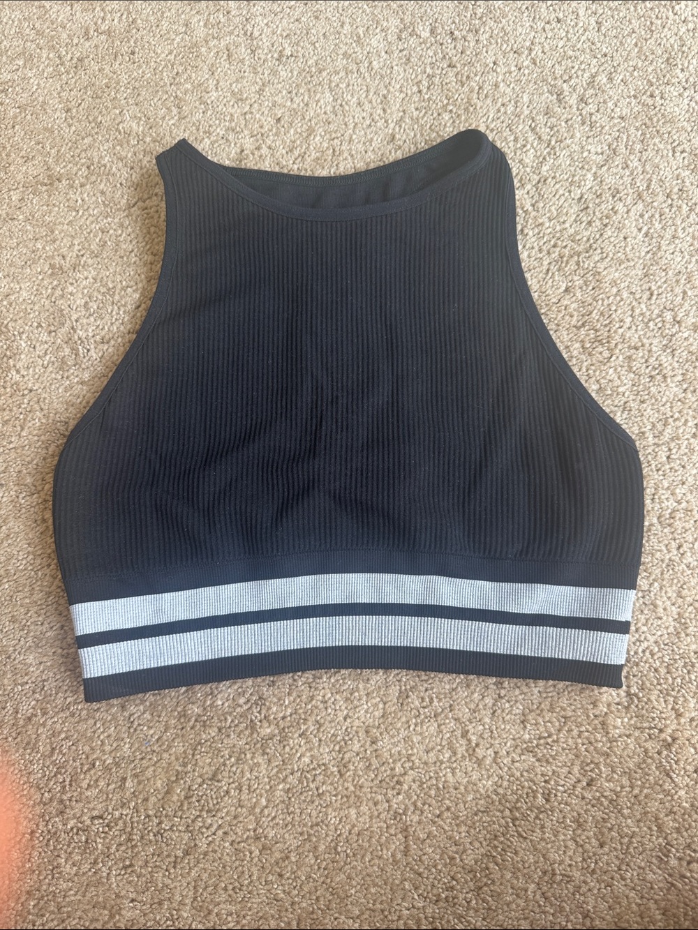 Spiritual Gangster Black Ribbed High-Neck Crop Tank/Sports Bra